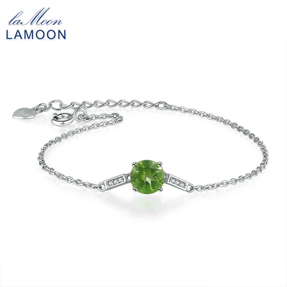 7MM Natural Round Peridot 925 Sterling Silver Bracelet