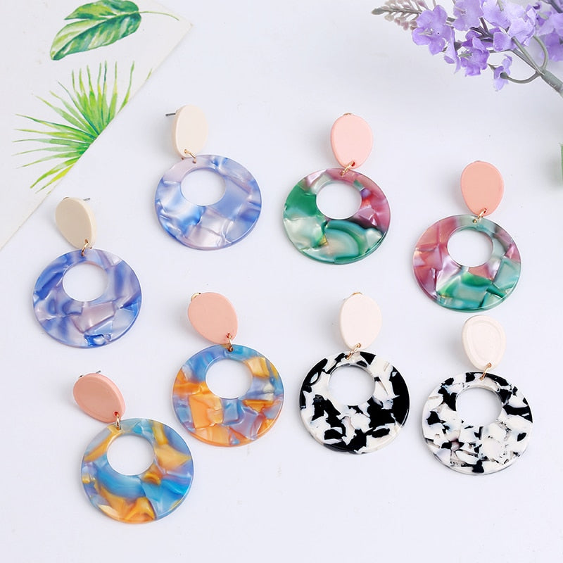 Round Ear Drop Acrylic Boho Earring For Women