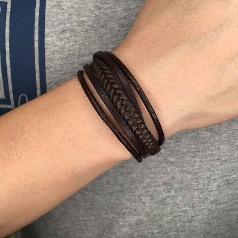 Pure Leather Men Multilayer Gorgeous Bracelet
