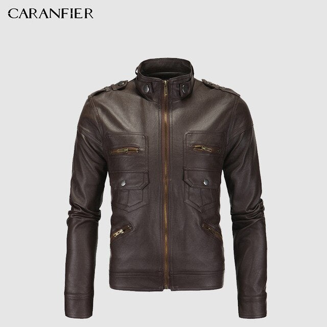 Vintage Mens PU Leather Jacket For Bikers
