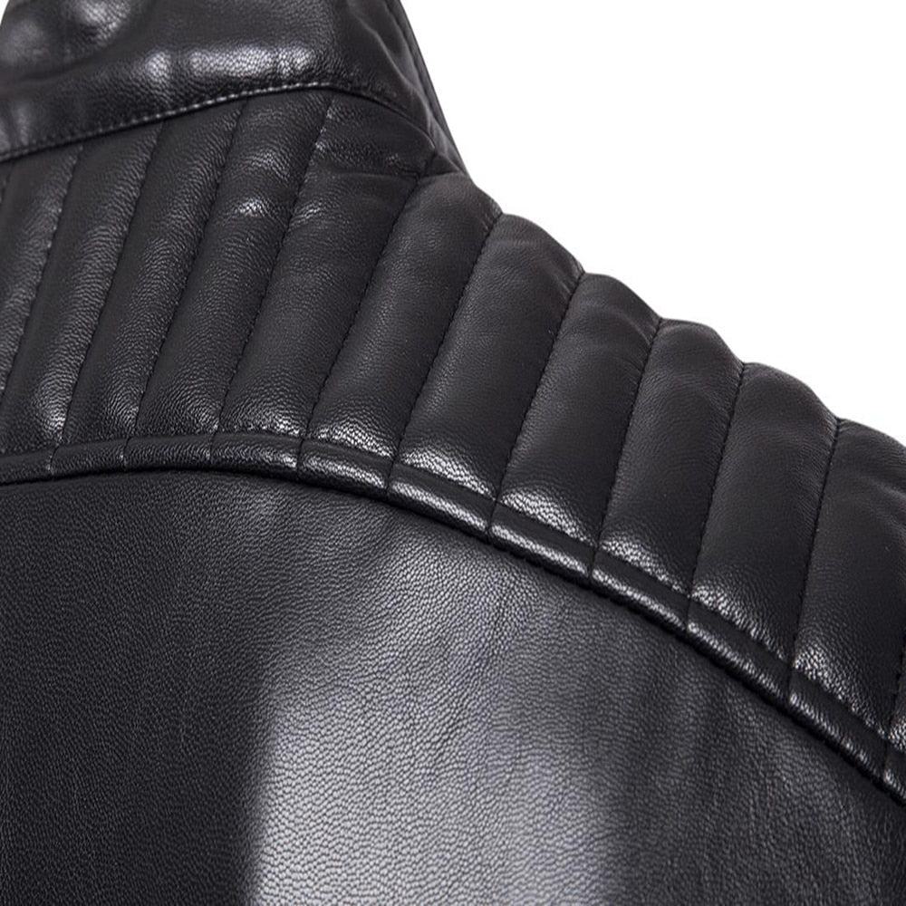 Multi Zipper Stand Collar Leather Jacket For Winter and Motorcycle