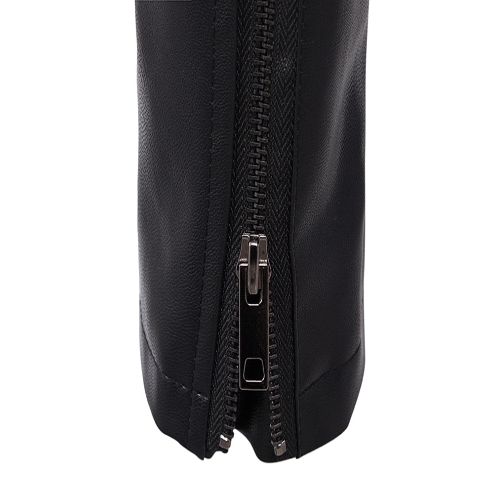 Multi Zipper Stand Collar Leather Jacket For Winter and Motorcycle