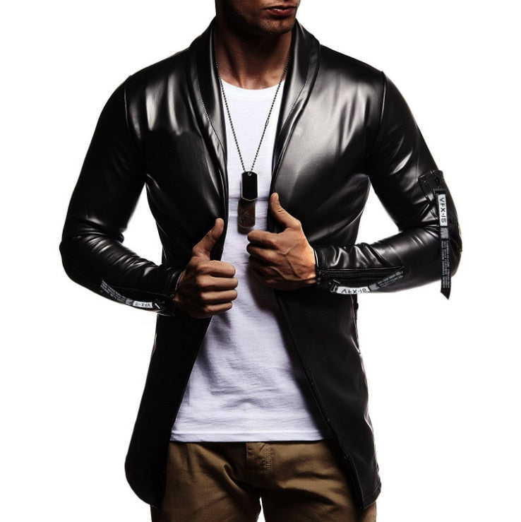 Slim Fit Men Trench Lather Jacket For Autumn Outing and Bike