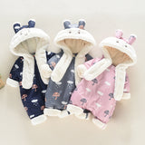 Newborn Infant Fleece Hooded Romper Suit