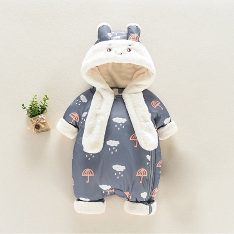 Newborn Infant Fleece Hooded Romper Suit