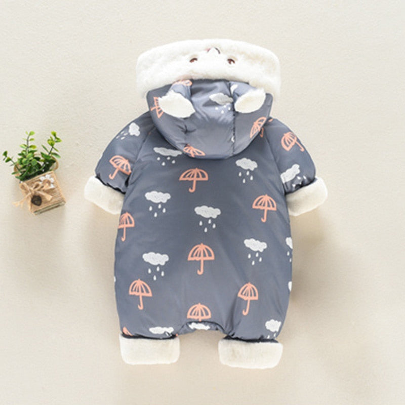 Newborn Infant Fleece Hooded Romper Suit