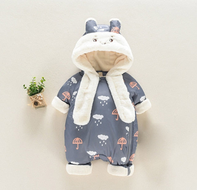 Newborn Infant Fleece Hooded Romper Suit