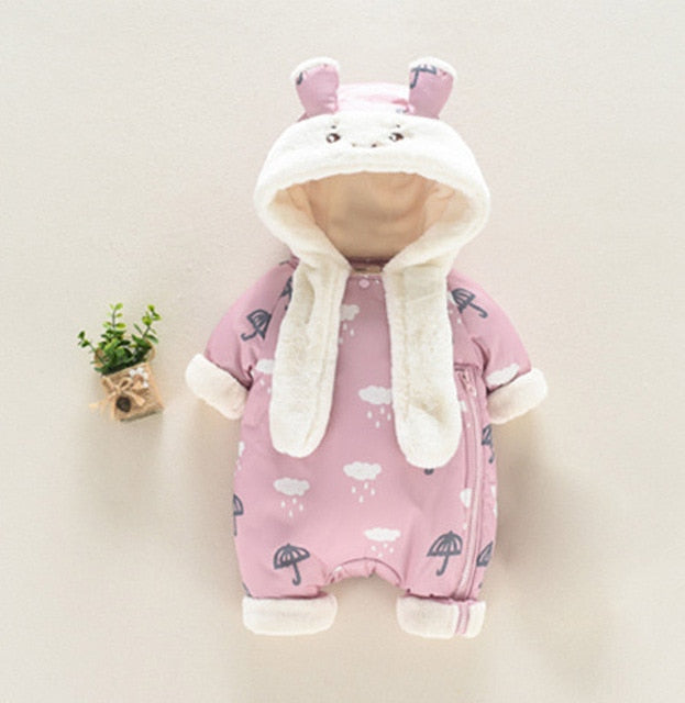 Newborn Infant Fleece Hooded Romper Suit