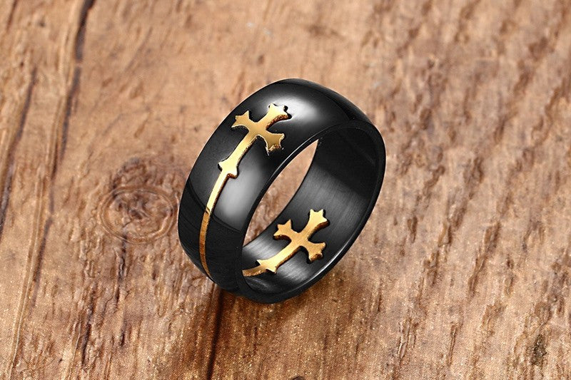 Stainless Still Quick Removable Men Curve Cross Ring