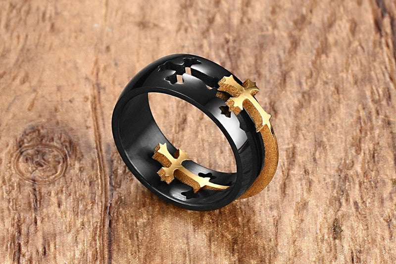 Stainless Still Quick Removable Men Curve Cross Ring