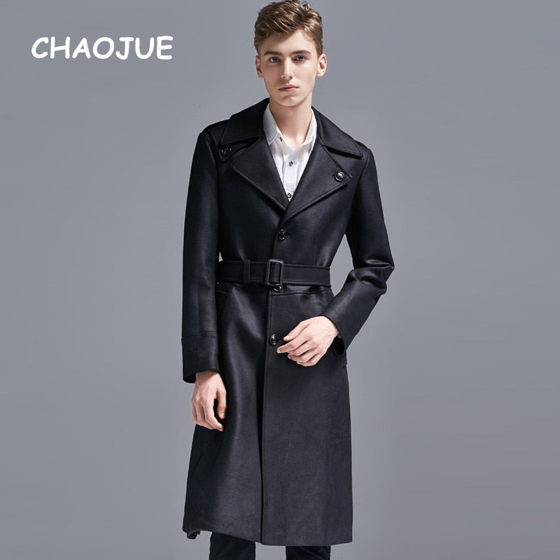 Single Breasted English Style Mens Long Trench Coat