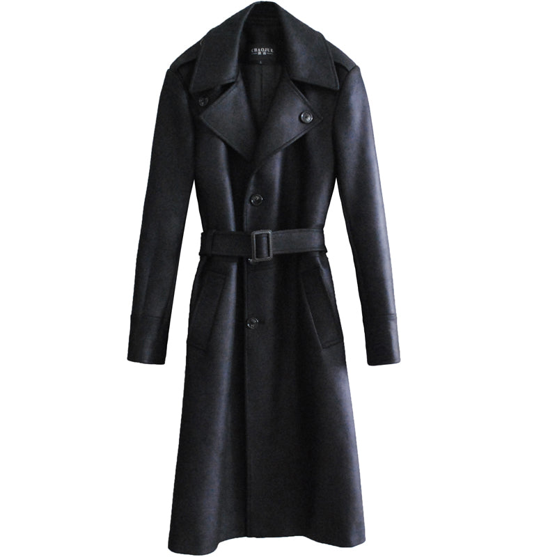 Single Breasted English Style Mens Long Trench Coat