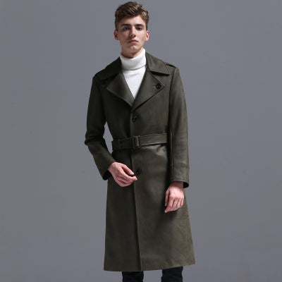 Single Breasted English Style Mens Long Trench Coat
