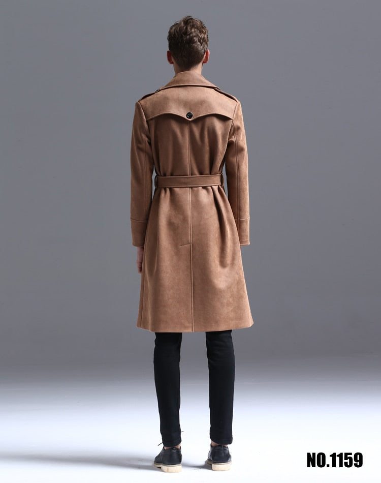 Single Breasted English Style Mens Long Trench Coat