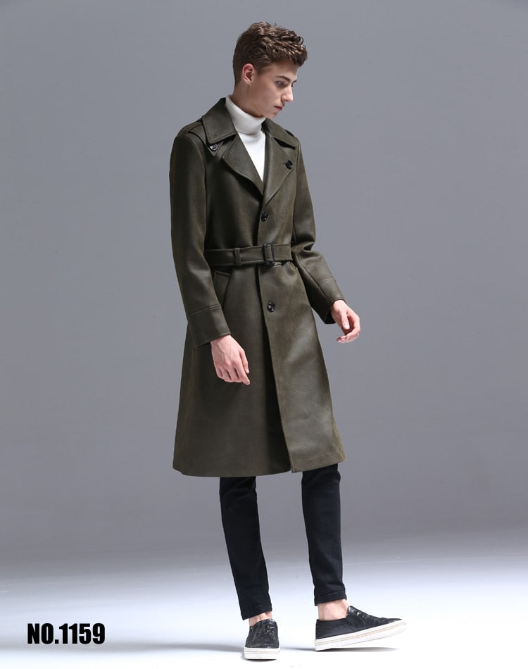 Single Breasted English Style Mens Long Trench Coat