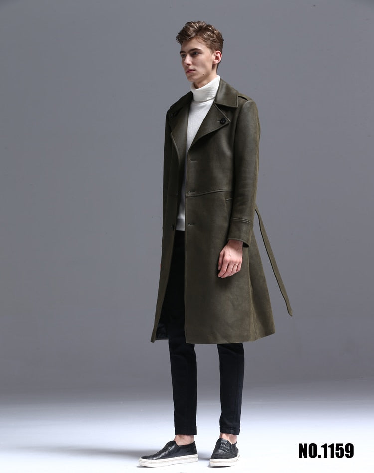Single Breasted English Style Mens Long Trench Coat