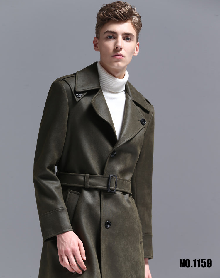 Single Breasted English Style Mens Long Trench Coat