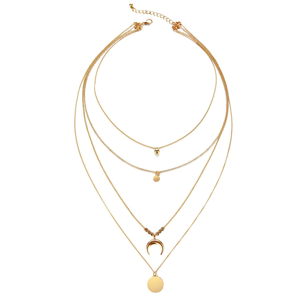 Multi Layer Choker Gold Bohemian Necklace For Ladies