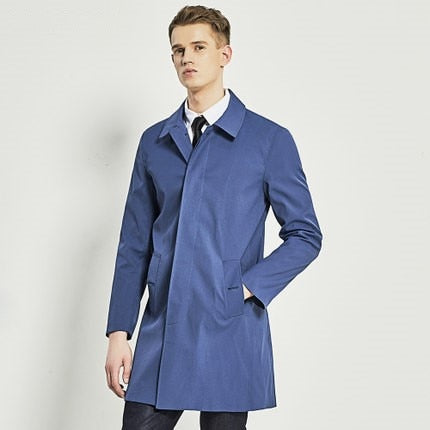 Single Breasted Trench Mid Long Men Slim Fit Trench For All Occasion