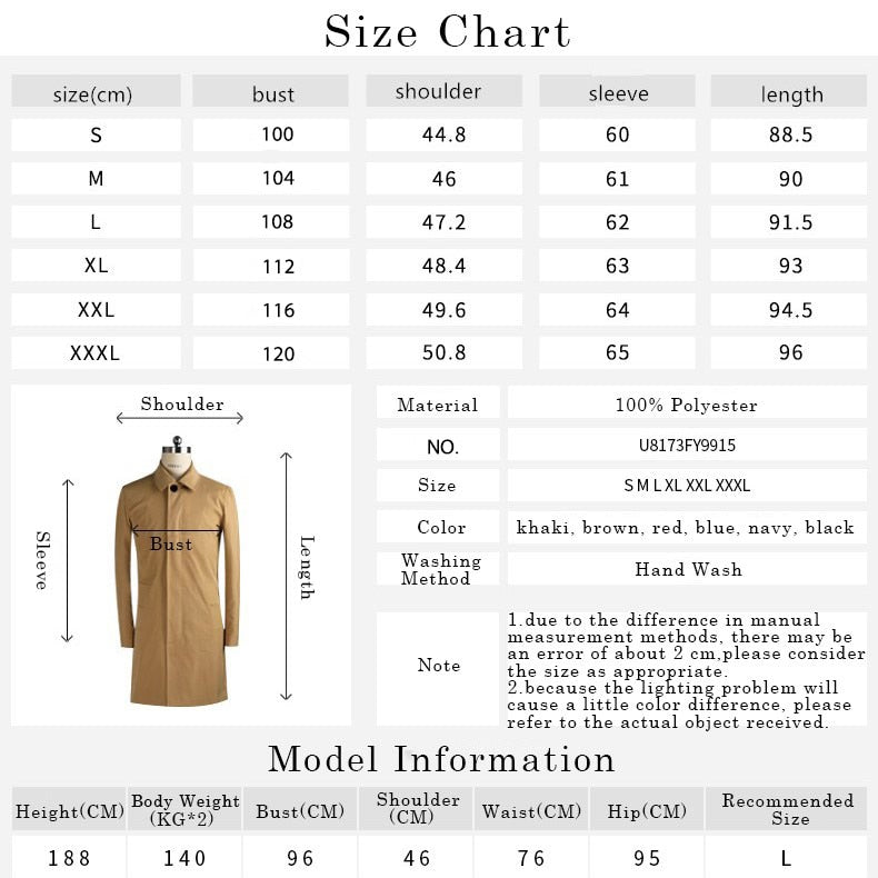 Single Breasted Trench Mid Long Men Slim Fit Trench For All Occasion