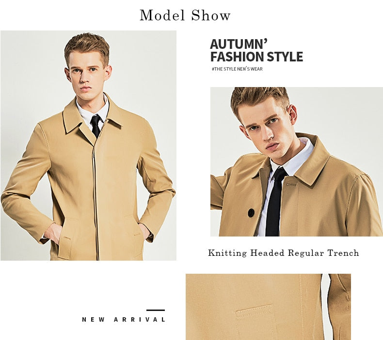 Single Breasted Trench Mid Long Men Slim Fit Trench For All Occasion