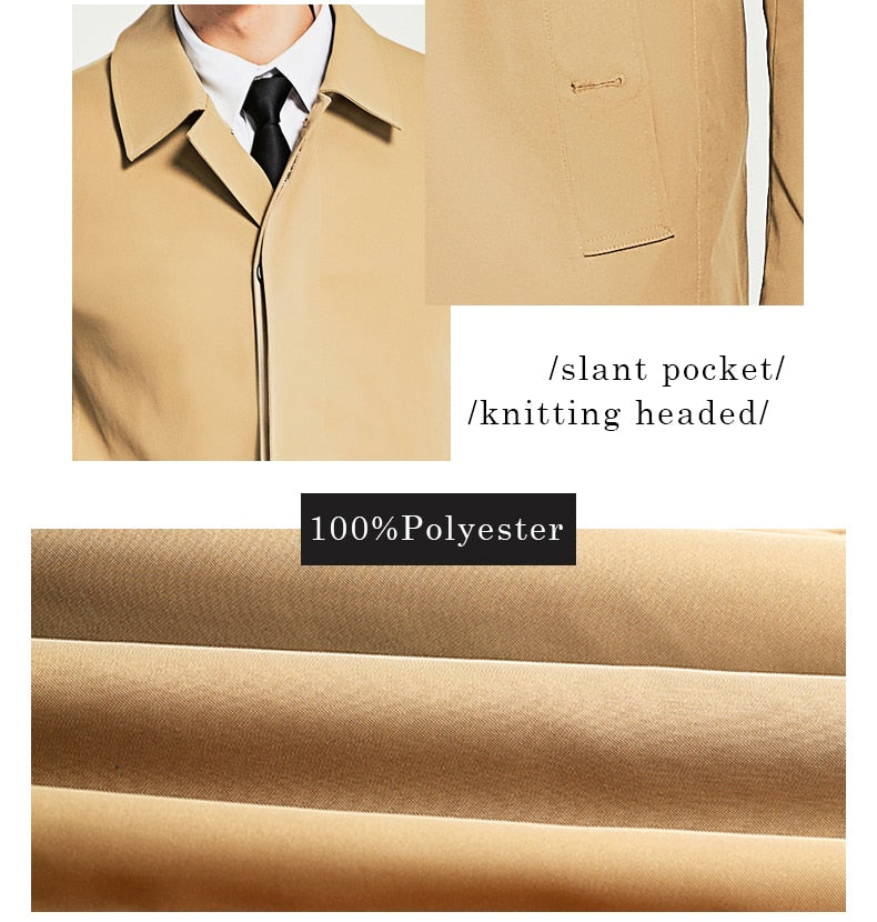 Single Breasted Trench Mid Long Men Slim Fit Trench For All Occasion