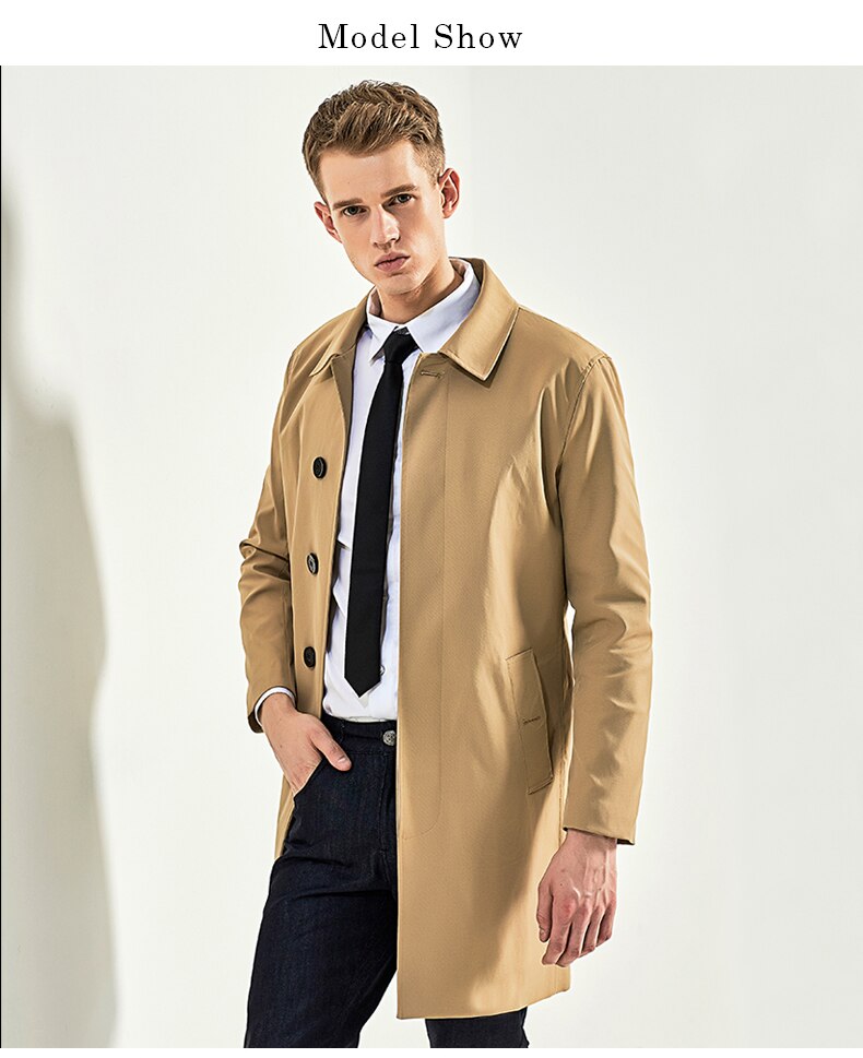 Single Breasted Trench Mid Long Men Slim Fit Trench For All Occasion