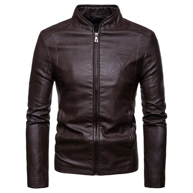 Long Sleeve Pure Lather Mens Jacket For All Season