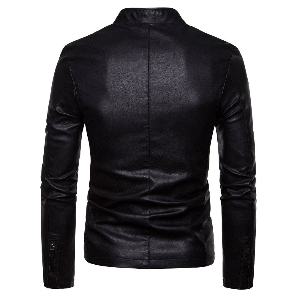 Long Sleeve Pure Lather Mens Jacket For All Season