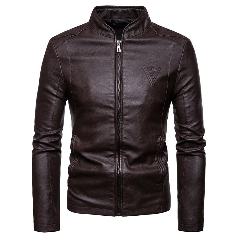 Long Sleeve Pure Lather Mens Jacket For All Season
