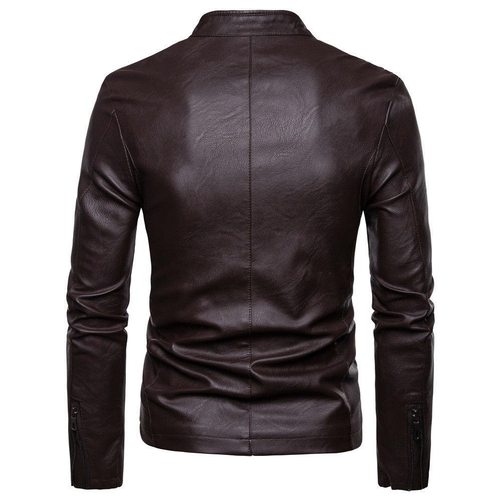 Long Sleeve Pure Lather Mens Jacket For All Season