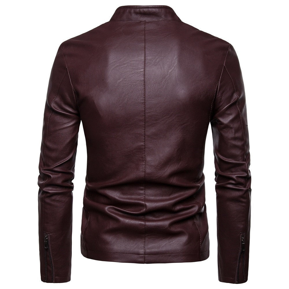 Long Sleeve Pure Lather Mens Jacket For All Season