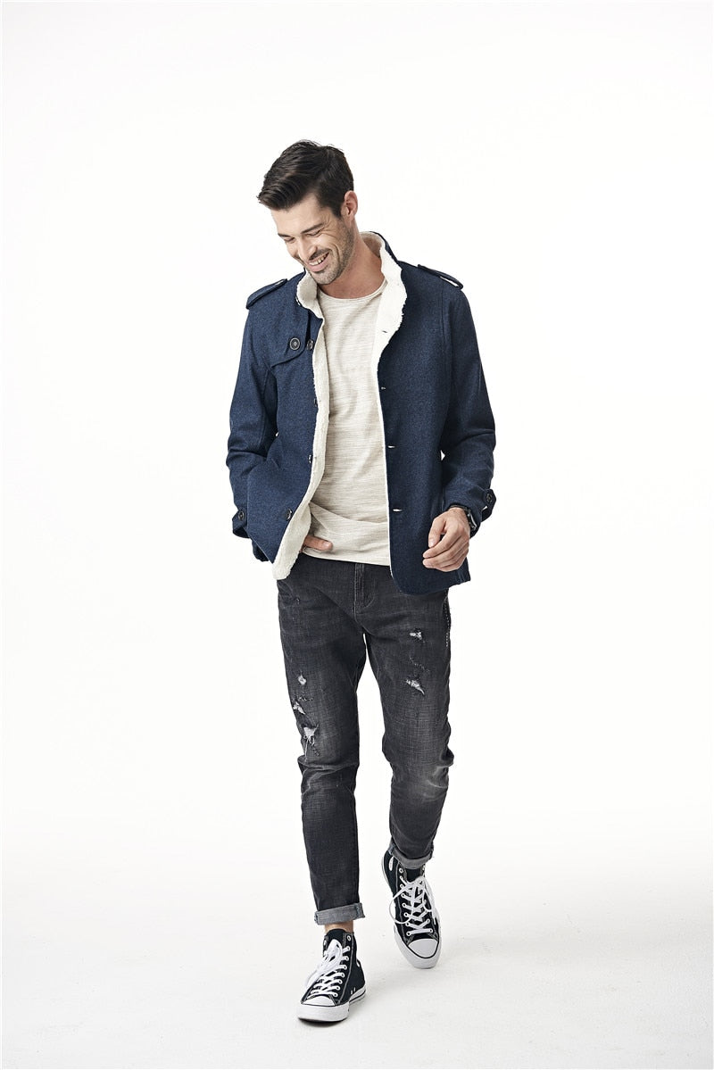Men Fleece Lined Extra Warmer Woolen Coat