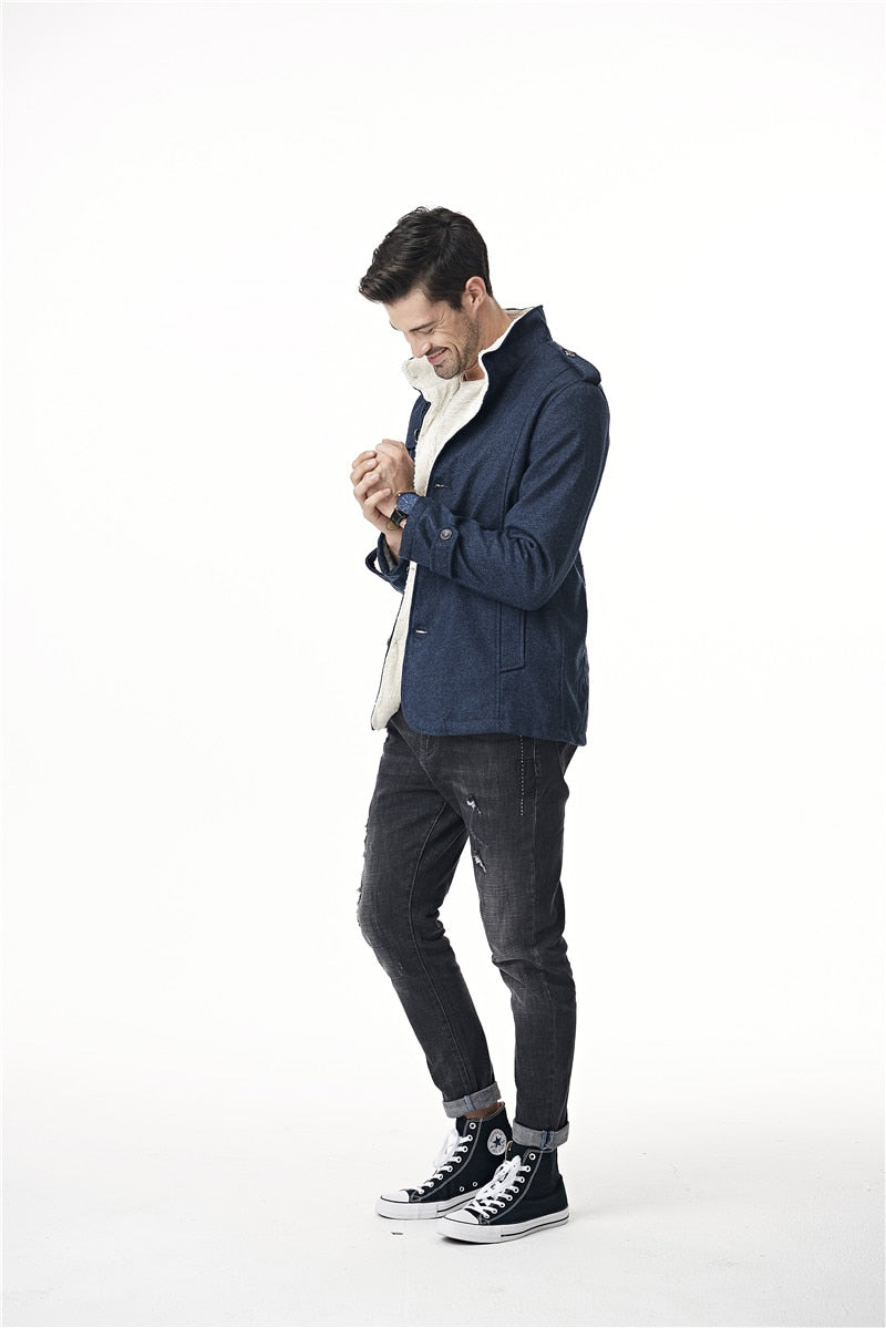 Men Fleece Lined Extra Warmer Woolen Coat