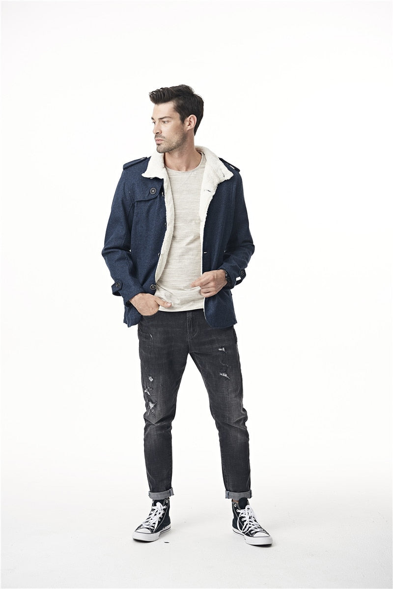 Men Fleece Lined Extra Warmer Woolen Coat