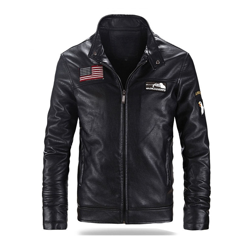 Mens Winter and Autumn Stand Collar Lather Jackets For Motor Cycle
