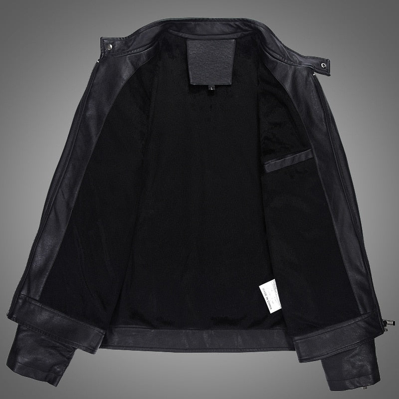 Mens Winter and Autumn Stand Collar Lather Jackets For Motor Cycle