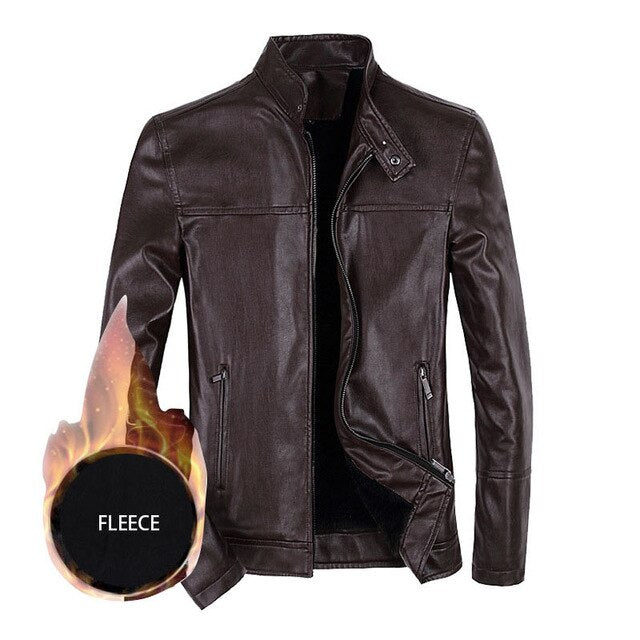 Mens Winter and Autumn Stand Collar Lather Jackets For Motor Cycle