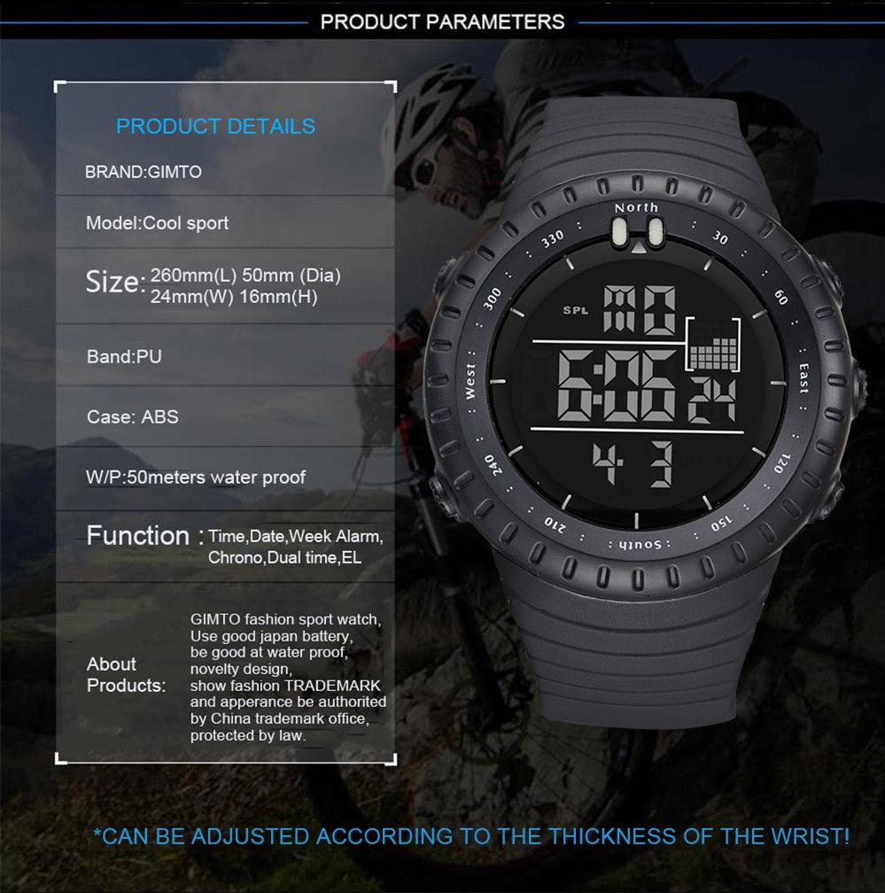 Digital LED Electronic Men Sports Watch