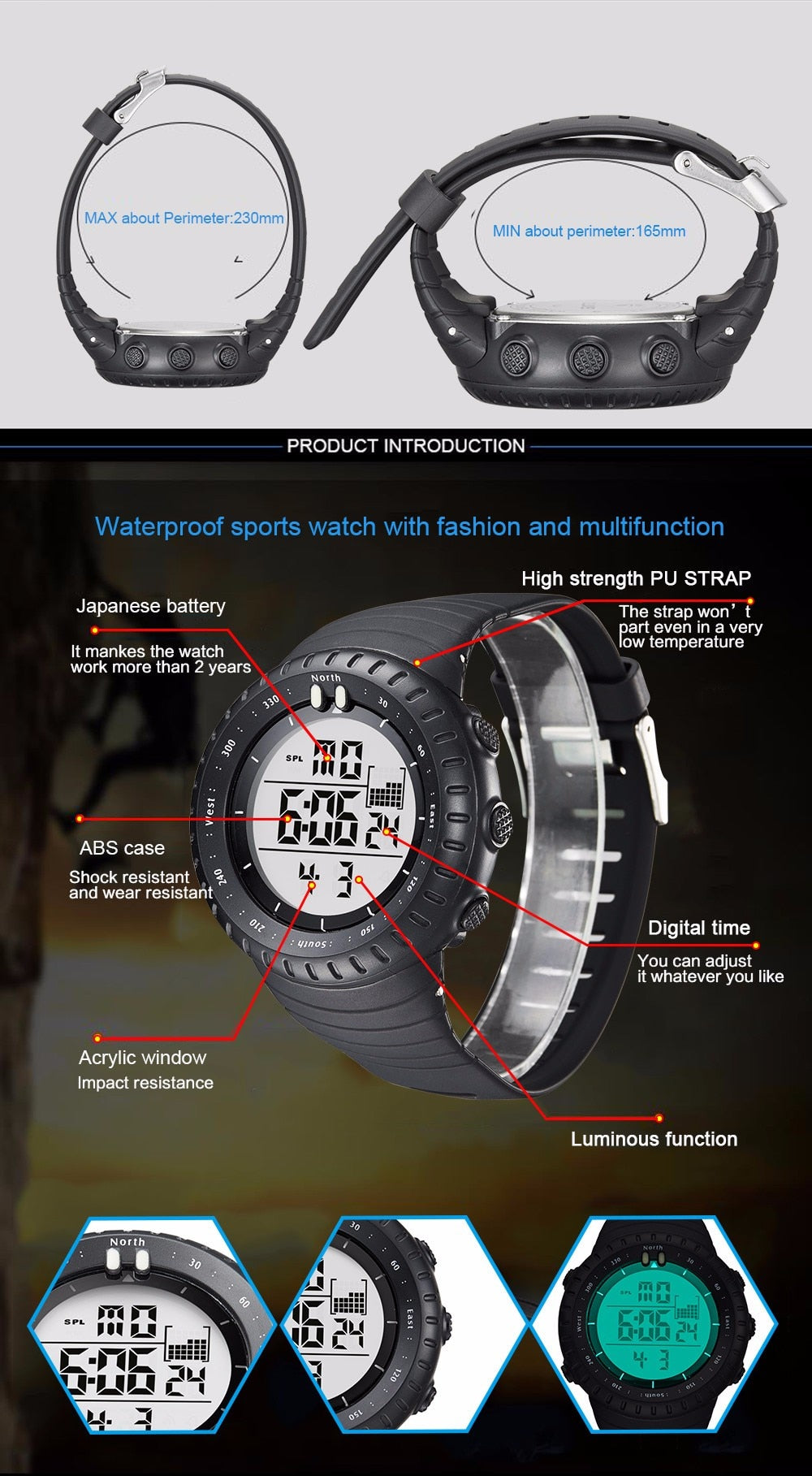 Digital LED Electronic Men Sports Watch
