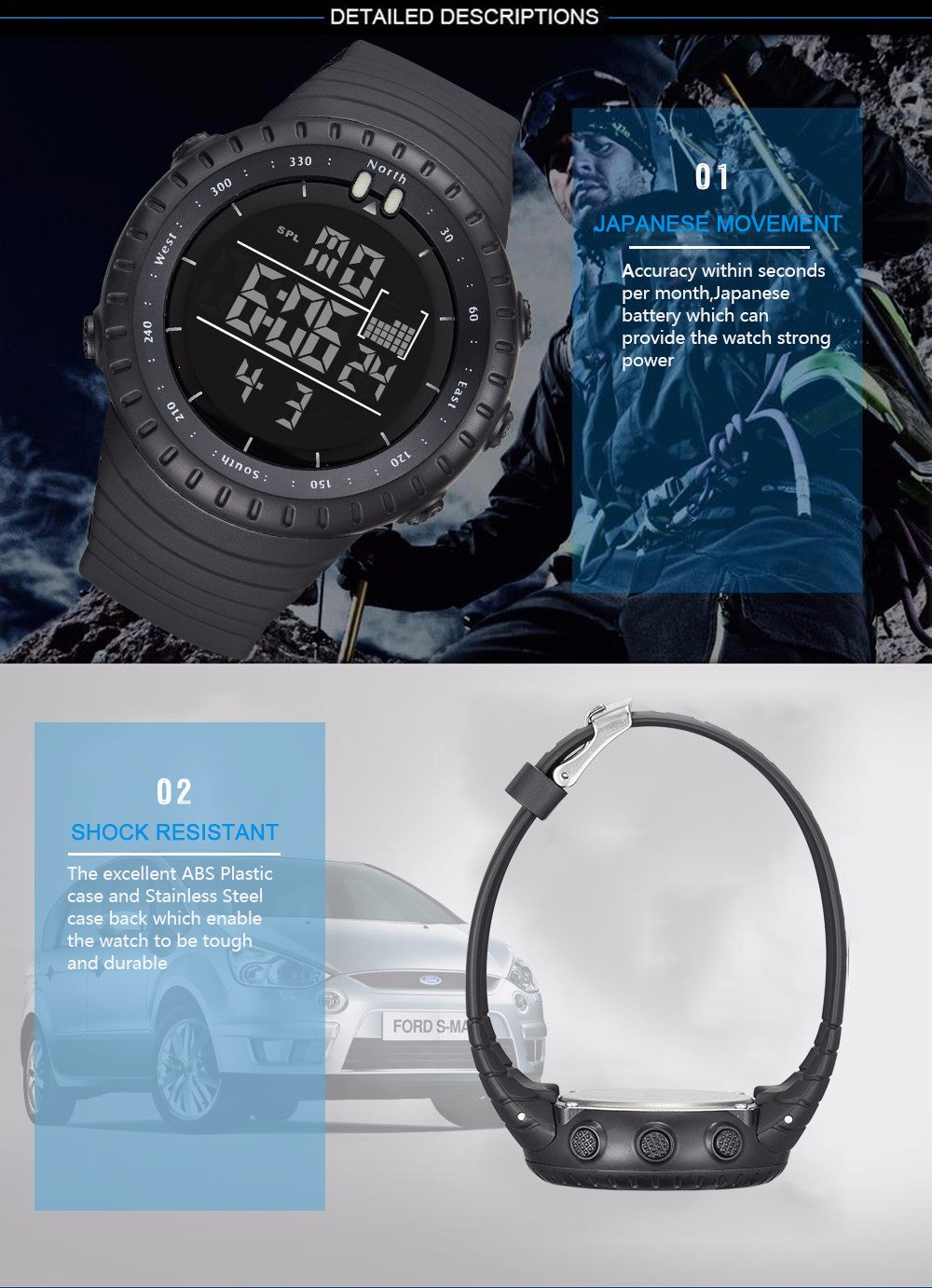 Digital LED Electronic Men Sports Watch