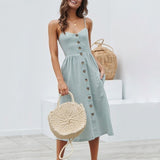 Elegant V Neck Mid Party Leopard Strap Sleeveless Sun Dress