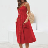 Elegant V Neck Mid Party Leopard Strap Sleeveless Sun Dress
