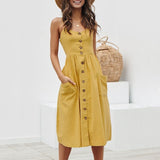 Elegant V Neck Mid Party Leopard Strap Sleeveless Sun Dress