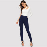 Ladies Summer & Spring Work Wearing Elegant Elastic Side Pocket Solid Skinny Pant