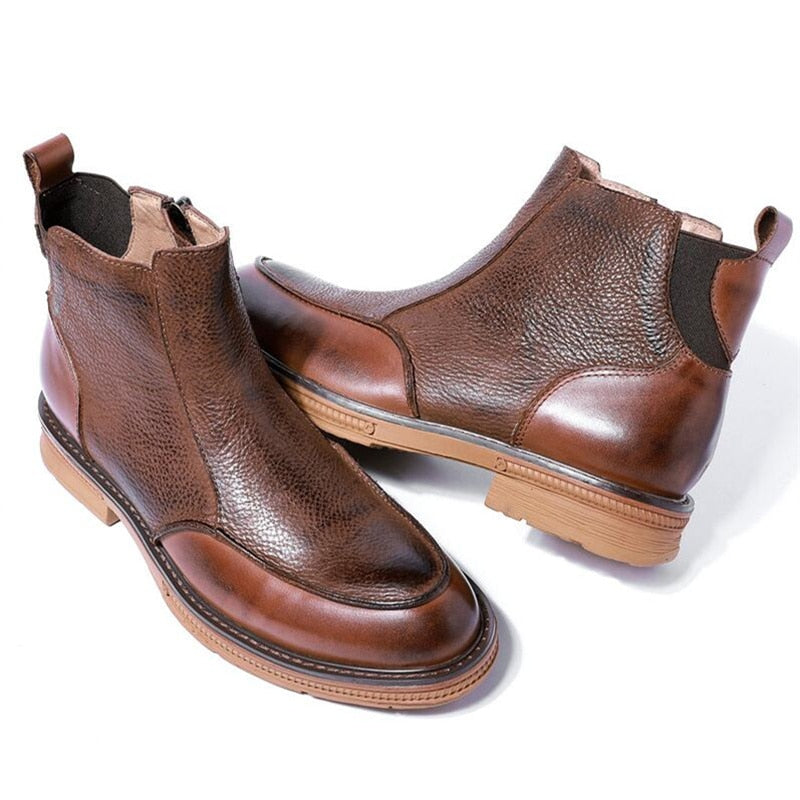 Full Grain Winter Chelsea Business Ankle Retro Men Elegant Boot