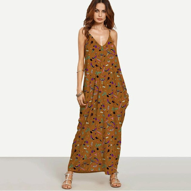 Long Maxi Deep Boho Elegant Sleeveless