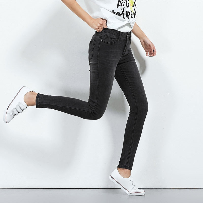 Mid Waist Regular Skinny Full Length Casual Jeans