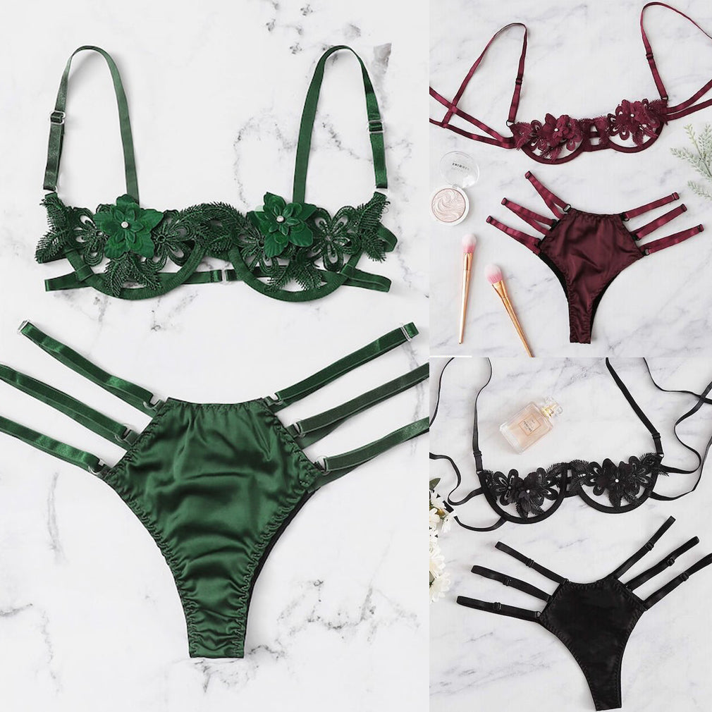Lace Flower Full Set Convertible Straps Classic Lingerie