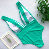 V waist Ladies 2019 Solid Backless Full Body Strapped Swimsuit